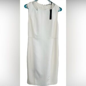 TAHARI Ivory Sleeveless Sheath Dress Mesh Detail Elegant Office Party Dress